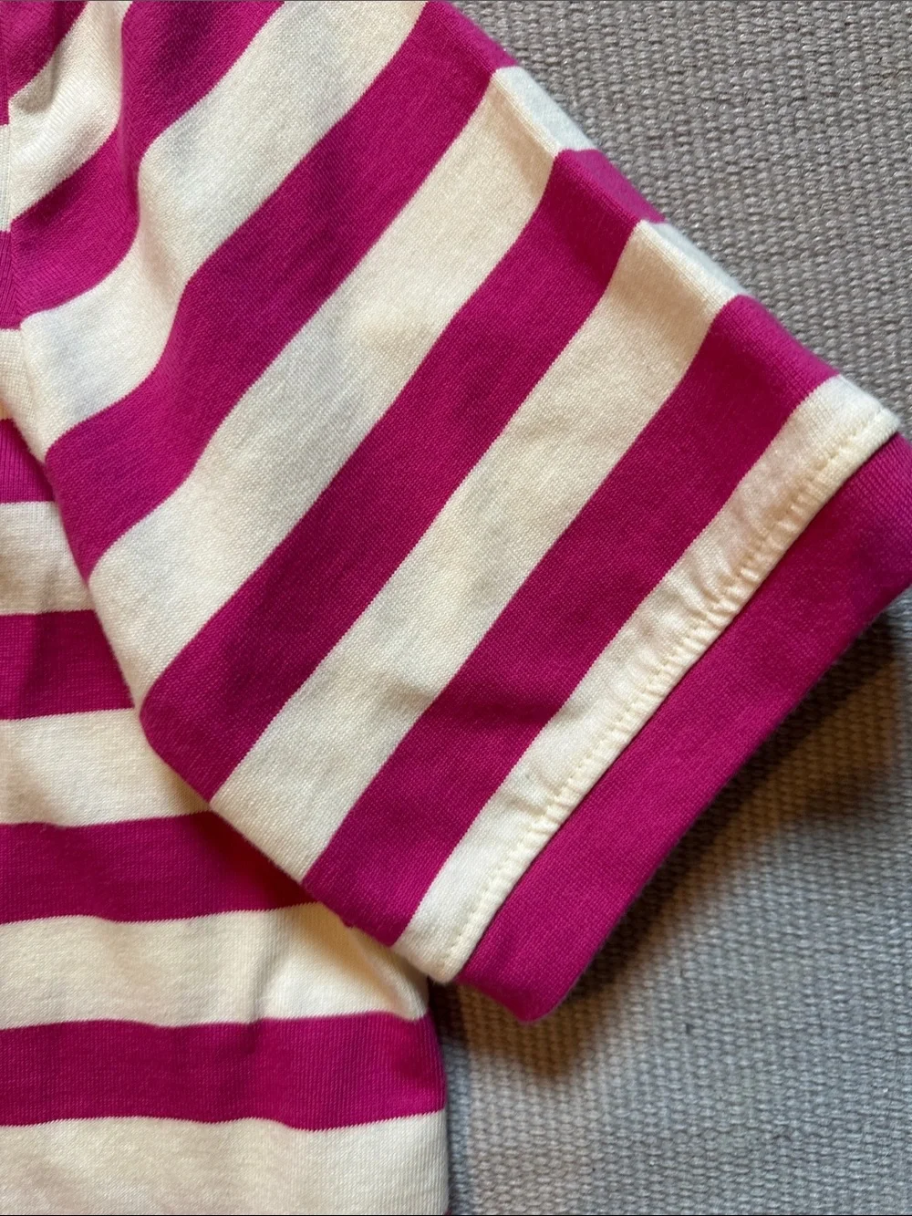 NWT J. Crew Cream and Fuchsia Striped Short Sleeve Top with Shoulder Buttons